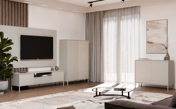 Komoda Kamaro 2D Slim Kaszmir - Ryflowane fronty