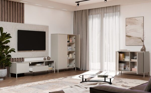 Komoda Kamaro 2D Slim Kaszmir - Ryflowane fronty