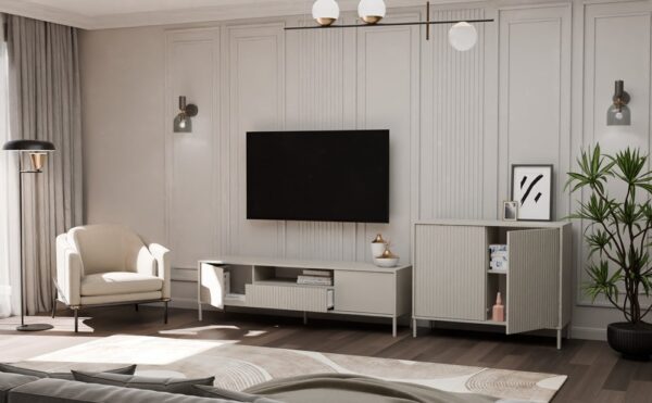 Komoda Kamaro 2D Slim Kaszmir - Ryflowane fronty