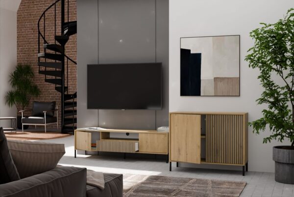 Komoda Kamaro 2D Slim Dąb Artisan - Ryflowany front