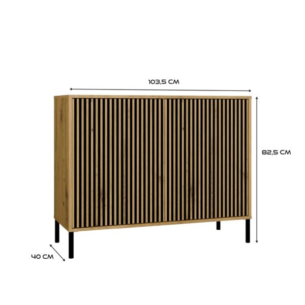 Komoda Kamaro 2D Slim Dąb Artisan - Ryflowane fronty