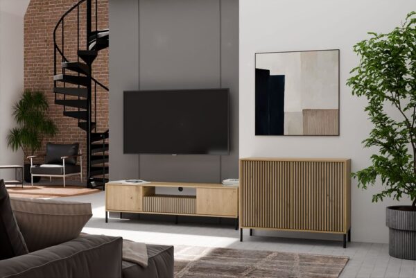 Komoda Kamaro 2D Slim Dąb Artisan - Ryflowane fronty