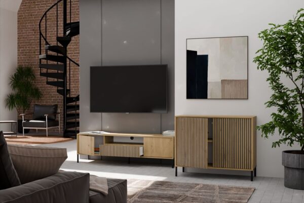 Komoda Kamaro 2D Slim Dąb Artisan - Ryflowane fronty