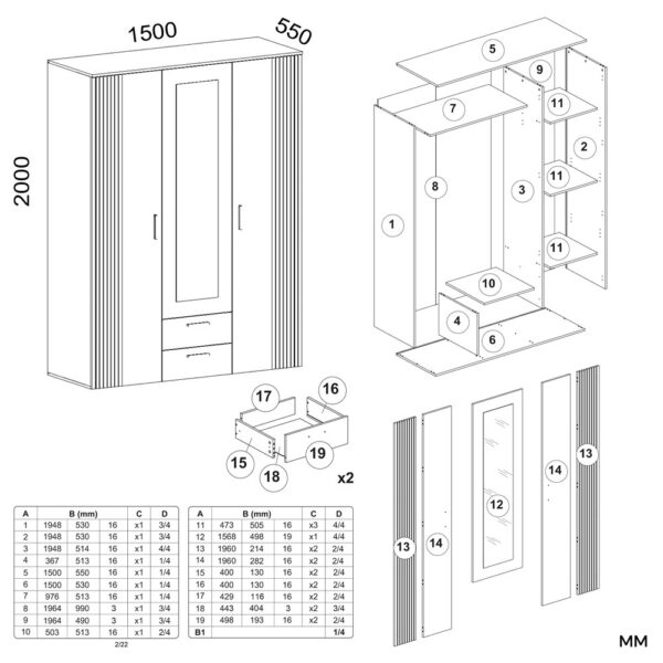 wymiary-1.jpg Szafa Ava 150 Dąb Kaszmir