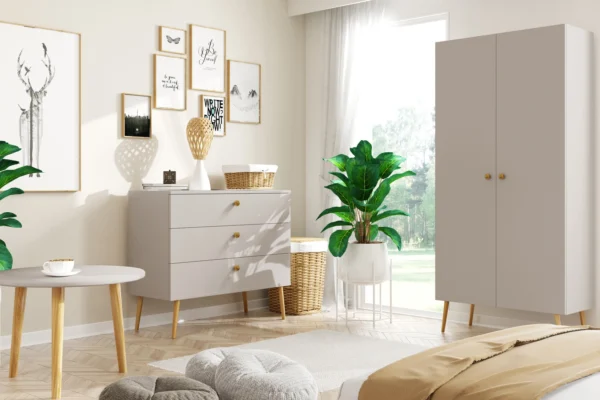 Szafa BOHO na drewnianych nogach + 5 półek 212/87/41 - Kaszmir