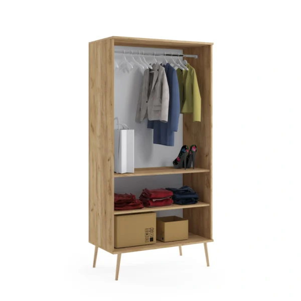 Szafa głęboka BOHO na drewnianych nogach + drążek i 2 półki 202/100/52 - Dąb Craft złoty