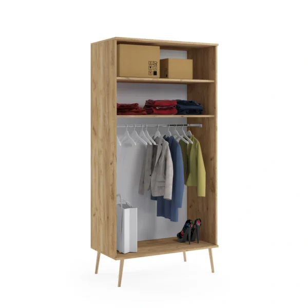 Szafa głęboka BOHO na drewnianych nogach + drążek i 2 półki 202/100/52 - Dąb Craft złoty