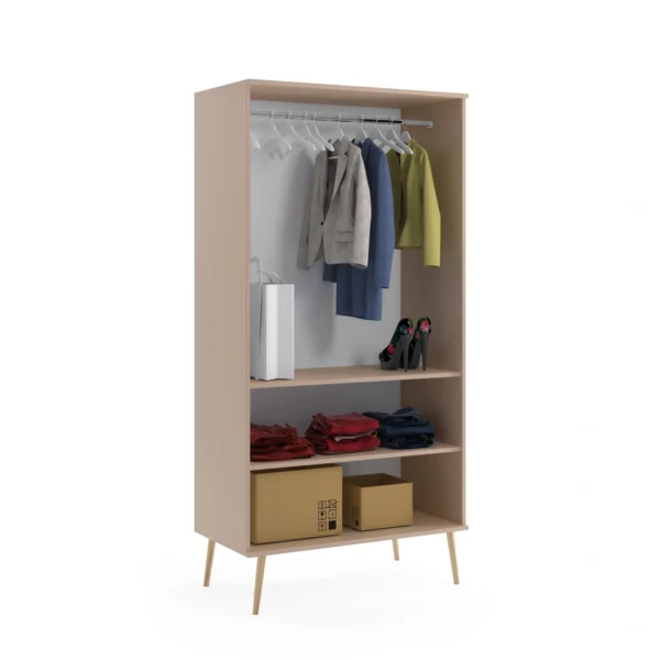 Szafa głęboka BOHO na drewnianych nogach + drążek i 2 półki 202/100/52 - Macchiato