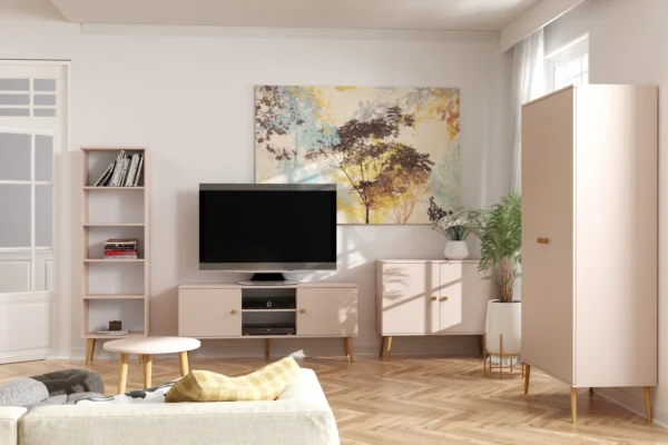 Szafa głęboka BOHO na drewnianych nogach + drążek i 2 półki 202/100/52 - Macchiato