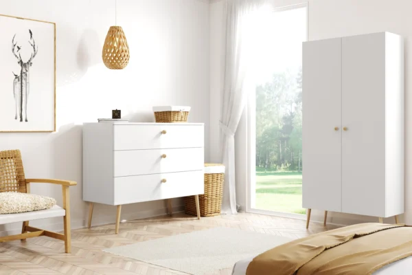 Szafa BOHO na drewnianych nogach + 5 półek 212/87/41 - Biały mat