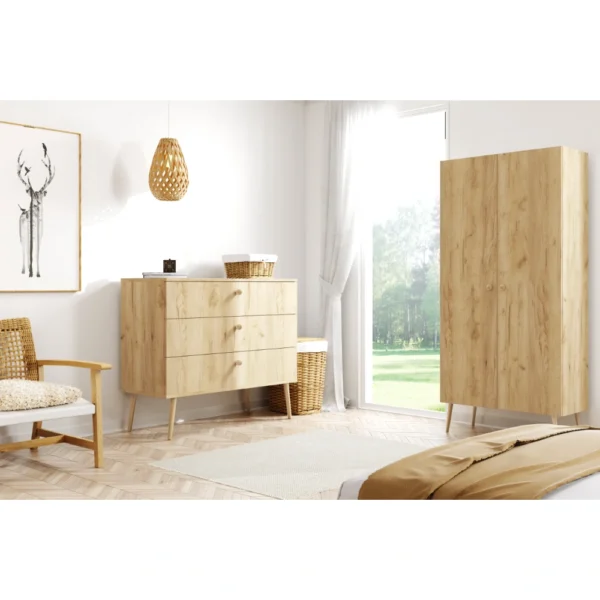 Szafa BOHO na drewnianych nogach + 5 półek 212/87/41 - Dąb Craft złoty