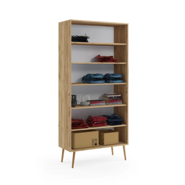Szafa BOHO na drewnianych nogach + 5 półek 212/87/41 - Dąb Craft złoty