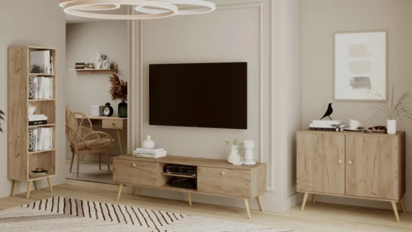 RTV BOHO 170 cm z szufladami na wysokich nogach - Dąb Craft złoty