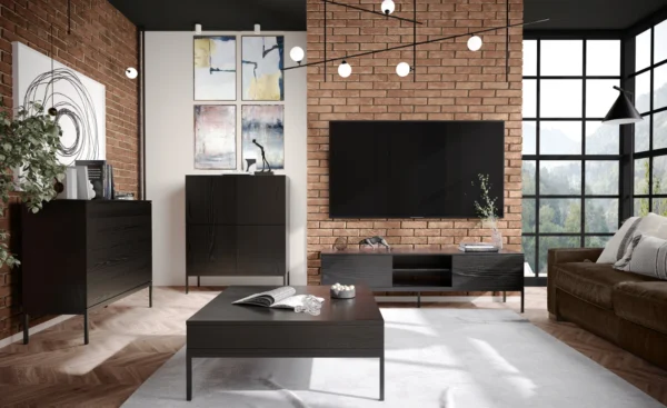 INDUST Szafka Loftowa RTV 170 cm z 2 szufladami i metalowymi nogami