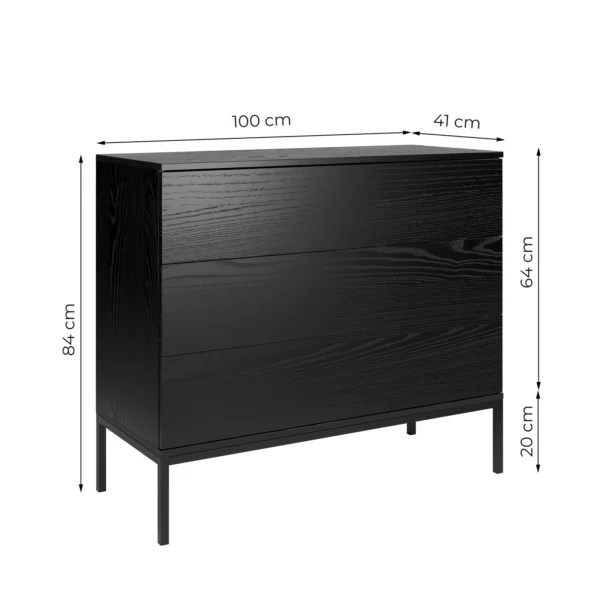 INDUST Komoda Loftowa wąska 100 cm z 3 szufladami i metalowymi nogami